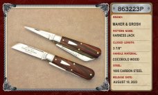 863223P Maher and Gosh, GEC SFO. Cocobolo scales...1095 blade and punch..NIB...F or S,choose 