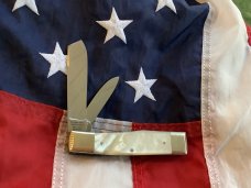 Bulldog Brand Hefty Gunstock Knife w/ Fiery Mother of Pearl Handles -NOS & Minty