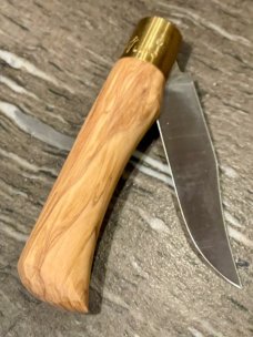 Antonini "Old Bear" Olive wood Outdoor Knife with Clip Point Blade and Brass locking ring (L)