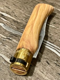 Antonini "Old Bear" Olive wood Outdoor Knife with Clip Point Blade and Brass locking ring (L)