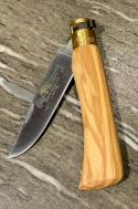 Antonini "Old Bear" Olive wood Outdoor knife with Clip Point blade and brass locking ring (M)