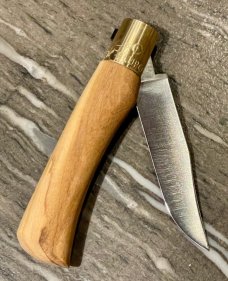 Antonini "Old Bear" Olive wood Outdoor knife with Clip Point blade and brass locking ring (S)
