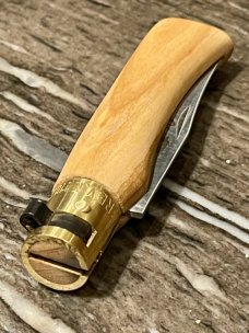 Antonini "Old Bear" Olive wood Outdoor knife with Clip Point blade and brass locking ring (S)