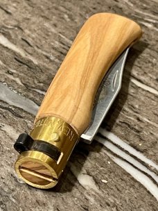 Antonini "Old Bear" Olive wood Outdoor knife with Clip Point blade and brass locking ring (XS)