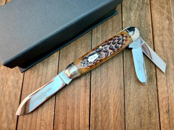 Schatt and Morgan 13th Anniversary Series Equal End Split Backspring Whittler Golden Root Bone 2003