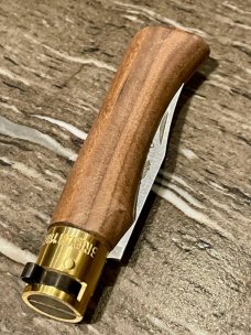 Antonini "Old Bear" Walnut Outdoor knife with Clip Point blade and brass locking ring (L)