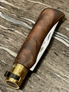 Antonini "Old Bear" Walnut Outdoor knife with Clip Point blade and brass locking ring (M)