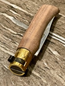 Antonini "Old Bear" Walnut Outdoor knife with Clip Point blade and brass locking ring (S)