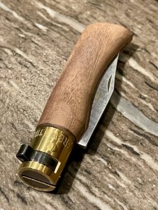 Antonini "Old Bear" Walnut Outdoor knife with Clip Point blade and brass locking ring (XS)