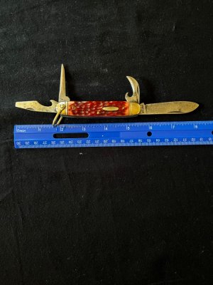 Vintage Robeson Scout Camp Jack Knife W/Strawberry Red Jigged Bone Scales Nice!