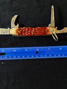 Vintage Robeson Scout Camp Jack Knife W/Strawberry Red Jigged Bone Scales Nice!