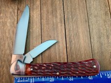 Cattaraugus Cutlery for the KCC Folding 2 Blade Hunter Pin Blade Lock Brown Jigged Bone 1990