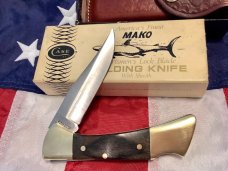 1980 Case xx Mako Shark Folding Hunter w/ Pretty Wood Handles (P158 LSSP) +Orig Sheath & Box -NOS