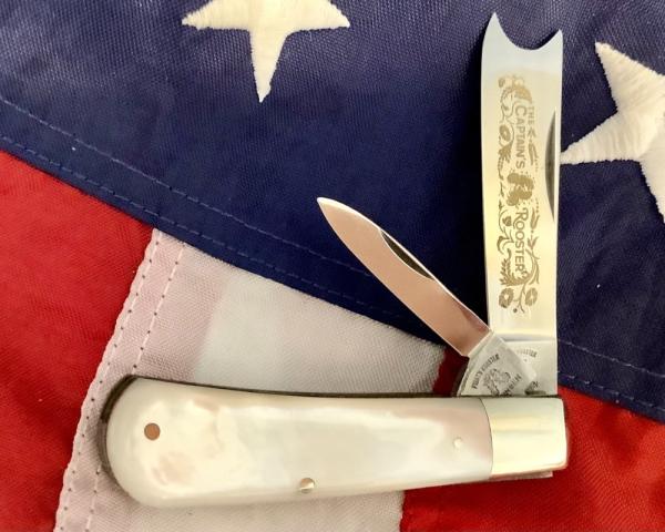 Fight'n Rooster 2 Blade Razor Barlow w/ Great Mother Of Pearl Handles & Captains Rooster Blade Etch Fight'n Rooster 2 Blade Razor Barlow w/ Great Mother Of Pearl Handles & Captains Rooster Blade Etch