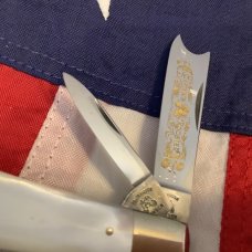 Fight'n Rooster 2 Blade Razor Barlow w/ Great Mother Of Pearl Handles & Captains Rooster Blade Etch