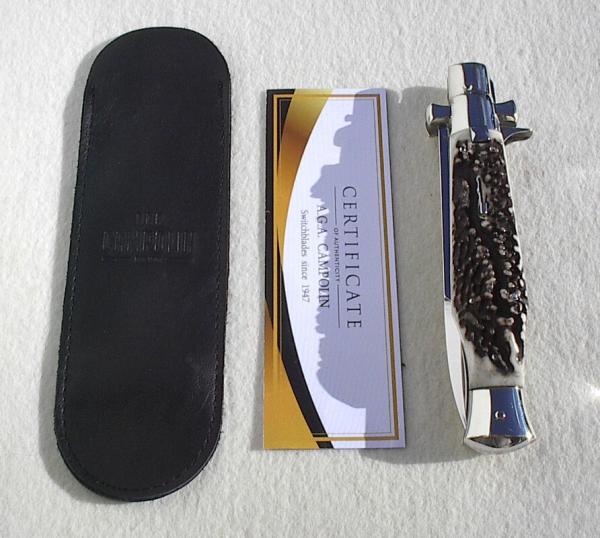 NEW AGA CAMPOLIN 11" STAG ( BLACK WIDOW ) 5MM BLADE MANIAGO ITALY - WITH COA & LEATHER POUCH NEW AGA CAMPOLIN 11" STAG ( BLACK WIDOW ) 5MM BLADE MANIAGO ITALY - WITH COA & LEATHER POUCH