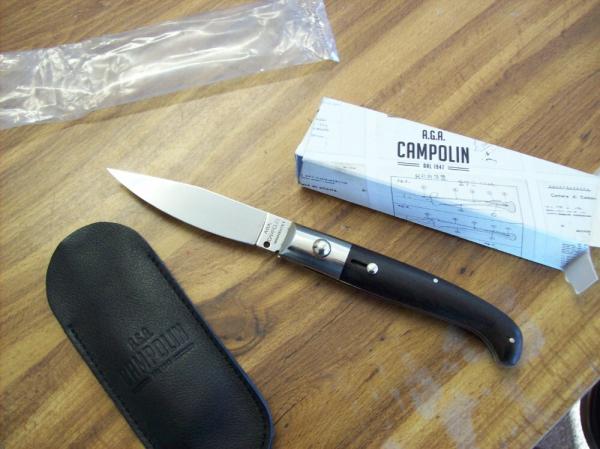 A.G.A. Campolin Pattada Scarce Italian Automatic African Black Ebonywood UNUSED W/Pouch & Box