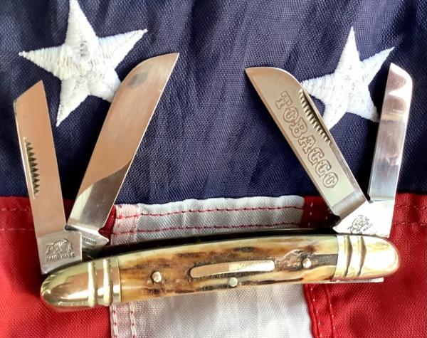 Bulldog Brand 1983 Congress Tobacco Blade Etch w/ Great Stag Handles