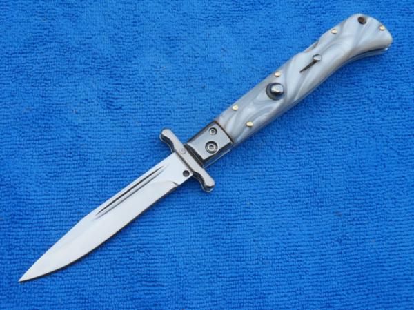  9"  Roma style Swinguard switchblade knife-Pearl handles 