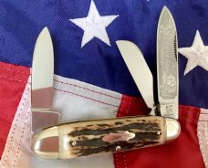 Rare Bulldog Brand Polly & Grace 1999 Cattle Stockman Knife w/ Super Stag Handles -NOS & NM/M