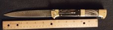 13" Double Eagle Picklock Switchblade. Damascus Blade and Buffalo horn handles.