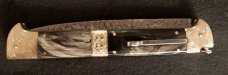 13" Double Eagle Picklock Switchblade. Damascus Blade and Buffalo horn handles.