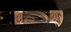13" Double Eagle Picklock Switchblade. Damascus Blade and Buffalo horn handles.