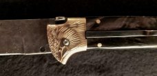 13" Double Eagle Picklock Switchblade. Damascus Blade and Buffalo horn handles.