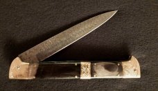 13" Double Eagle Picklock Switchblade. Damascus Blade and Buffalo horn handles.
