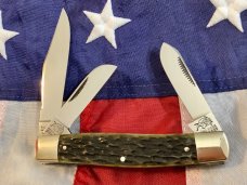 1984 Bulldog Brand “Cowboys’s Pet” Stockman Knife w/ Nice Green Bone Handles -NOS