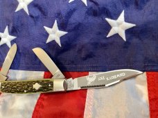 1984 Bulldog Brand “Cowboys’s Pet” Stockman Knife w/ Nice Green Bone Handles -NOS