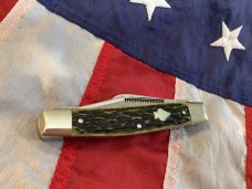 1984 Bulldog Brand “Cowboys’s Pet” Stockman Knife w/ Nice Green Bone Handles -NOS