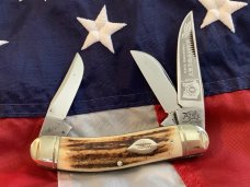 Vintage 1984 Bulldog Brand Stockman “Kentucky Tobacco King” Blade Etch w/ Great Deer Stag Handles