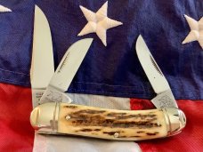 Vintage 1984 Bulldog Brand Stockman “Kentucky Tobacco King” Blade Etch w/ Great Deer Stag Handles