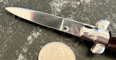 Miniature Switchblade Knife, Nice Dark Horn, Flat Ground Blade, Italy, Unused