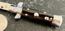 Miniature Switchblade Knife, Nice Dark Horn, Flat Ground Blade, Italy, Unused
