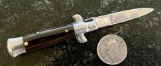Miniature Switchblade Knife, Nice Dark Horn, Flat Ground Blade, Italy, Unused