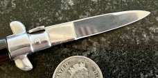 Miniature Switchblade Knife, Nice Dark Horn, Flat Ground Blade, Italy, Unused