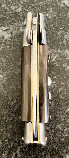 Miniature Switchblade Knife, Nice Dark Horn, Flat Ground Blade, Italy, Unused