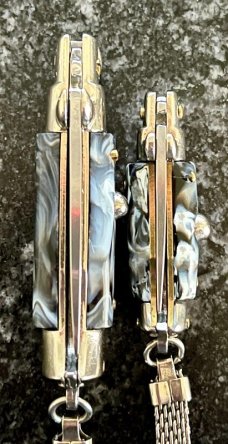 2 Miniature Keychain Switchblade Knives, Italy, Imitation Horn Handles, Unused