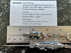 2 Miniature Keychain Switchblade Knives, Italy, Imitation Horn Handles, Unused