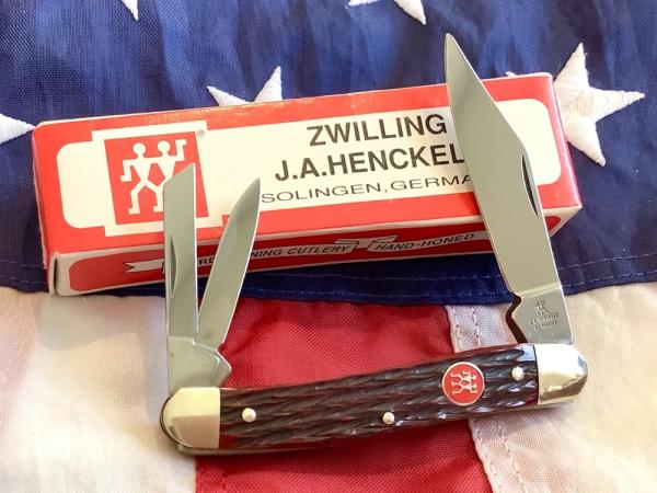 J A Henckels 3 Blade Whittler Knife w/ Great Dark Red Bone Handles! Orig Box - NOS J A Henckels 3 Blade Whittler Knife w/ Great Dark Red Bone Handles! Orig Box - NOS