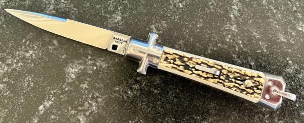 1960's Bargeon Switchblade Knife, Imitation Stag Handle, France, Unused