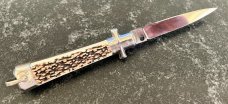 1960's Bargeon Switchblade Knife, Imitation Stag Handle, France, Unused