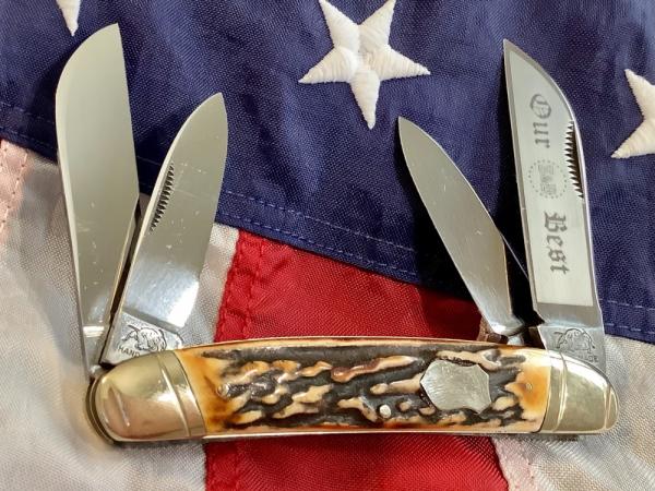 1 of 228 Bulldog Brand Tobacco Congress w/ S&D Our Best Blade Etch w/ Gnarly Stag Handles -NOS 1 of 228 Bulldog Brand Tobacco Congress w/ S&D Our Best Blade Etch w/ Gnarly Stag Handles -NOS