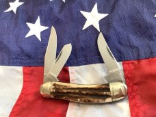 Vintage 1984 Bulldog Brand Stockman “Virginia Tobacco King” Blade Etch w/ Great Deer Stag Handles