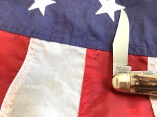 Vintage 1984 Bulldog Brand Stockman “Virginia Tobacco King” Blade Etch w/ Great Deer Stag Handles