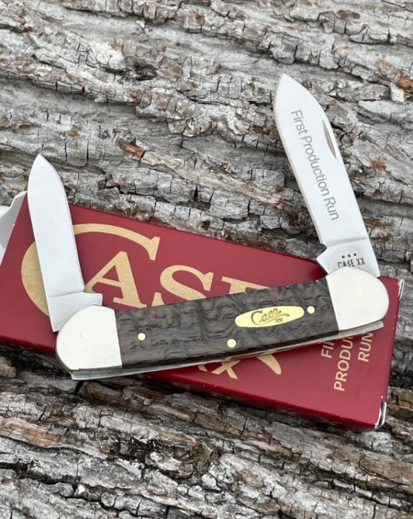 CASE XX ** 2024 FIRST PRODUCTION RUN SMOOTH BLACK CURLY OAK WOOD BRASS SHIELD CANOE