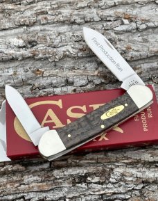 CASE XX ** 2024 FIRST PRODUCTION RUN SMOOTH BLACK CURLY OAK WOOD BRASS SHIELD CANOE