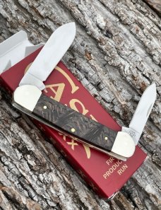 CASE XX ** 2024 FIRST PRODUCTION RUN SMOOTH BLACK CURLY OAK WOOD BRASS SHIELD CANOE